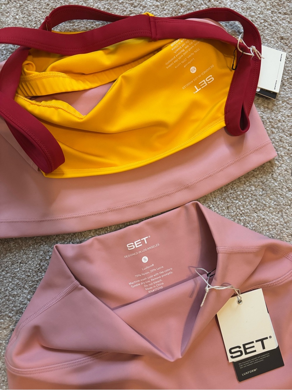 SET Active Pink Crop Tank with Maroon Straps and Yellow Trim - Picture 2 of 2